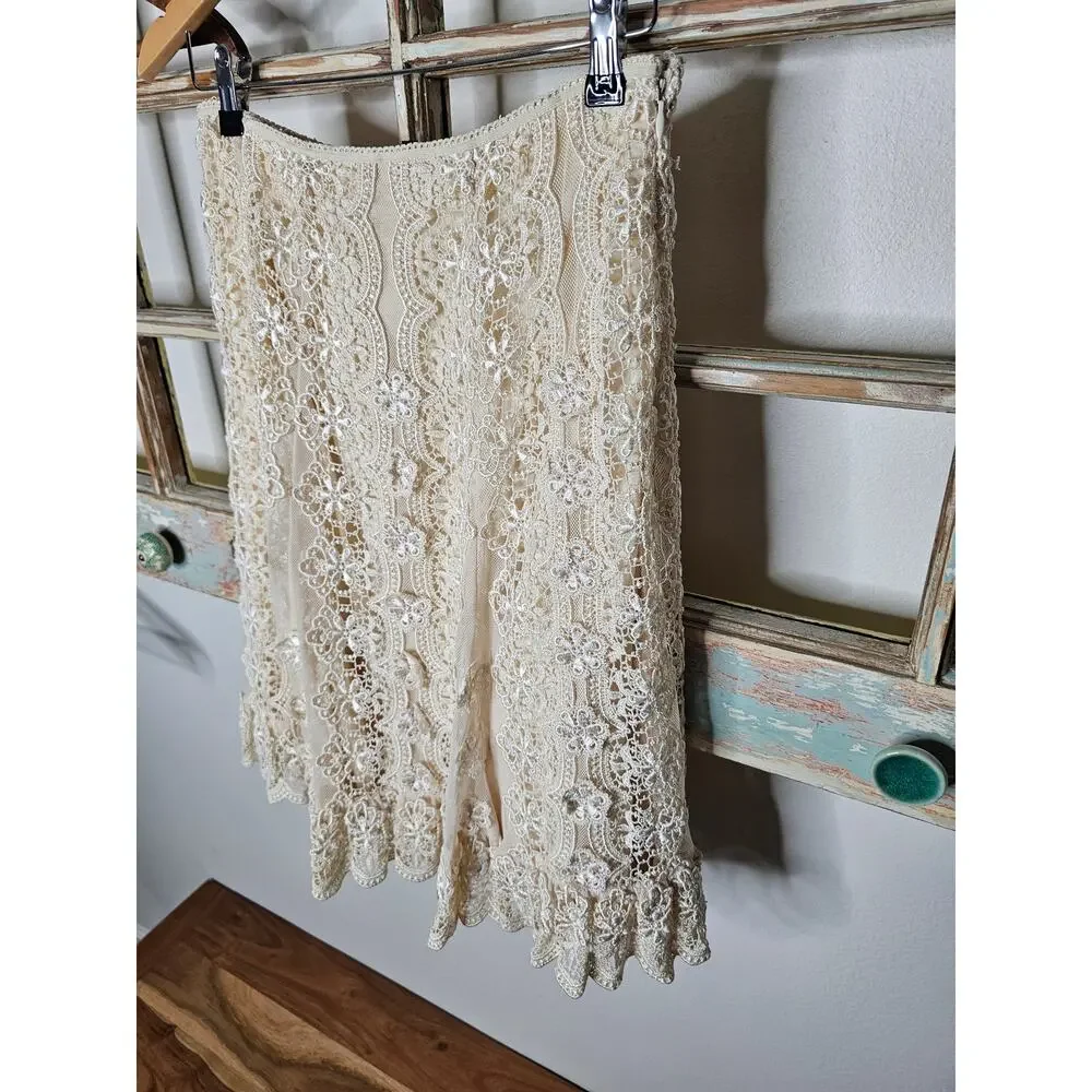 Antonio Melani Women's Ivory Lined A-line Lace Skirt Size 4 - Picture 3 of 10